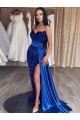 Outlet Bleu roi Fourreau Balayage train Paillettes Velours Longue Robes de bal