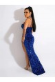Outlet Bleu roi Fourreau Bretelles spaghetti Balayage train Paillettes Velours Longue Robes de bal