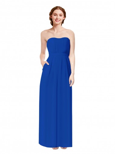 Outlet Bleu roi Fourreau Mousseline Longue Robes demoiselle d'honneur