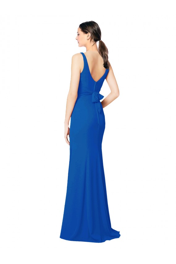 Outlet Bleu roi Fourreau Mousseline Longue Robes demoiselle d'honneur