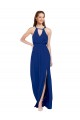 Outlet Bleu roi Trapèze Col Haut Mousseline Longue Robes demoiselle d'honneur