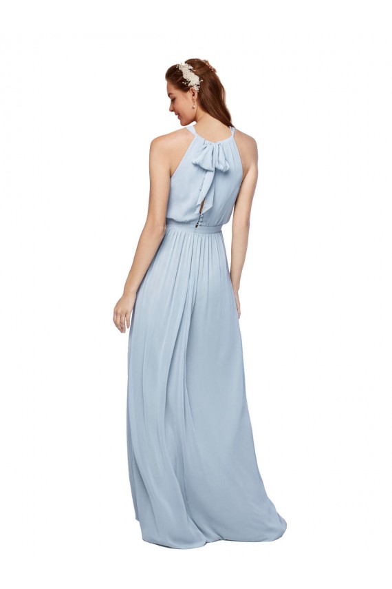 Outlet Bleu roi Trapèze Col Haut Mousseline Longue Robes demoiselle d'honneur