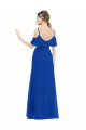 Outlet Bleu roi Trapèze Col V Mousseline Longue Asymétrique Robes demoiselle d'honneur