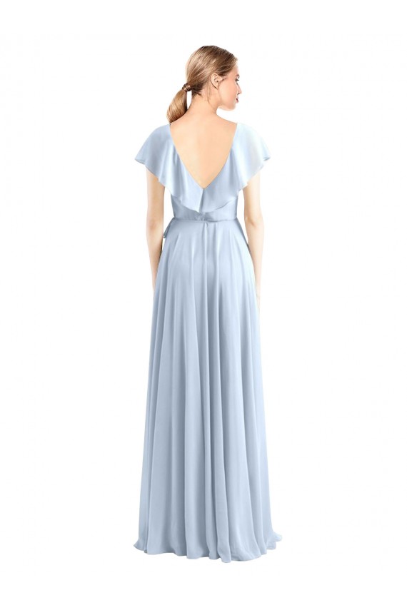 Outlet Bleu roi Trapèze Col V Mousseline Longue Robes demoiselle d'honneur