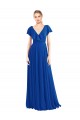 Outlet Bleu roi Trapèze Col V Mousseline Longue Robes demoiselle d'honneur