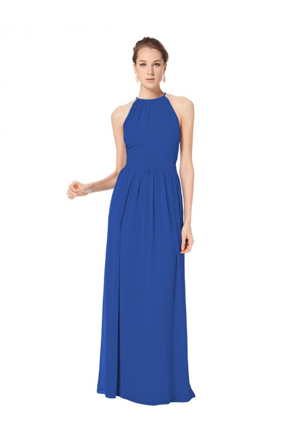 Outlet Bleu roi Trapèze Licou Mousseline Longue Robes demoiselle d'honneur
