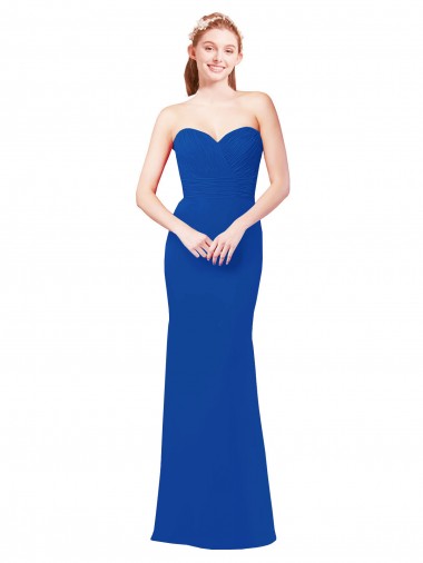 Outlet Bleu roi Trapèze Mousseline Longue Robes demoiselle d'honneur