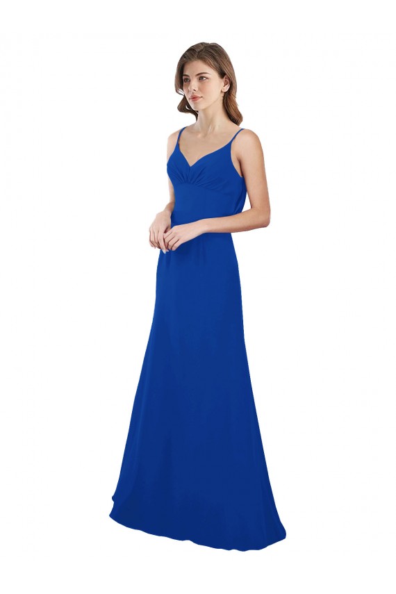 Outlet Bleu roi Trapèze Mousseline Longue Robes demoiselle d'honneur
