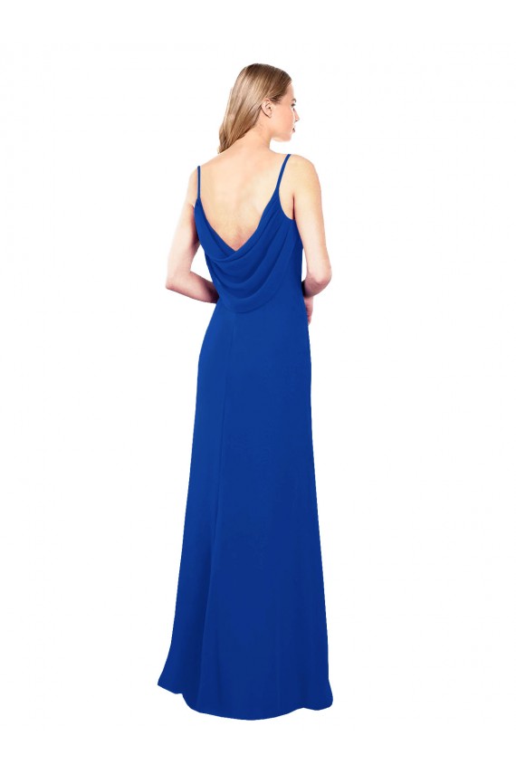 Outlet Bleu roi Trapèze Mousseline Longue Robes demoiselle d'honneur