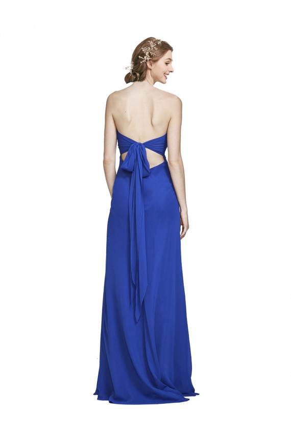 Outlet Bleu roi Trapèze Mousseline Longue Robes demoiselle d'honneur