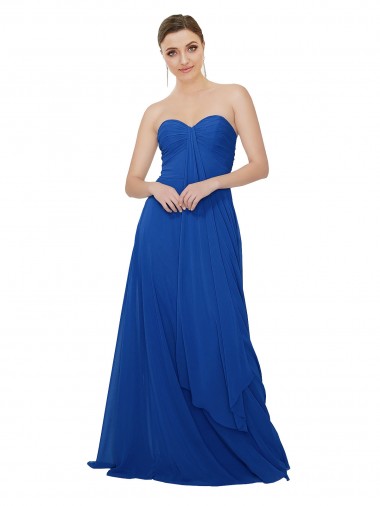 Outlet Bleu roi Trapèze Sans bretelle Mousseline Longue Robes demoiselle d'honneur