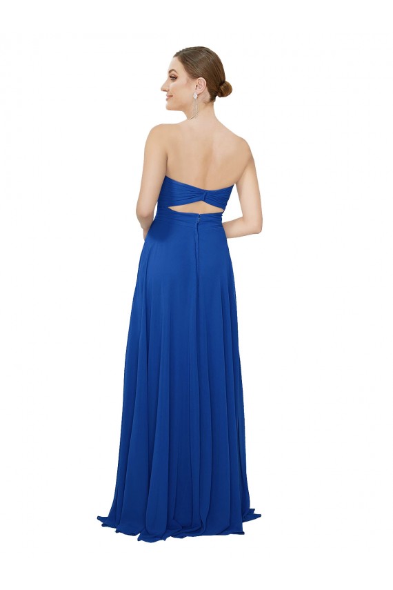 Outlet Bleu roi Trapèze Sans bretelle Mousseline Longue Robes demoiselle d'honneur