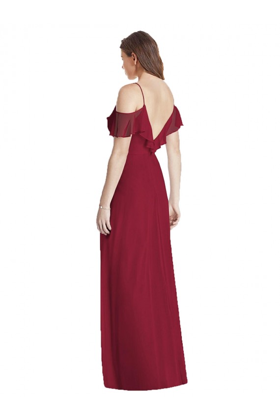 Outlet Bleu roi Trompette Bretelles spaghetti Col V Mousseline Longue Robes demoiselle d'honneur
