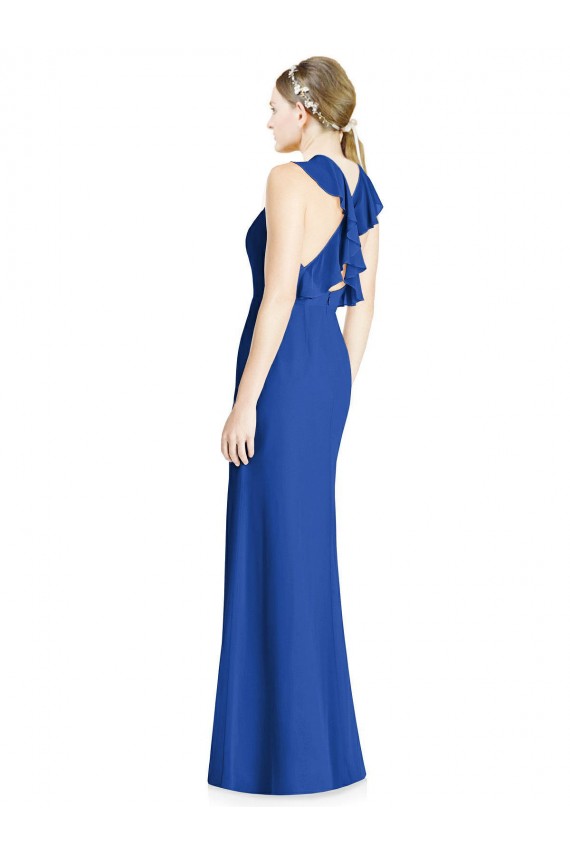 Outlet Bleu roi Trompette Licou Col Haut Mousseline Longue Robes demoiselle d'honneur