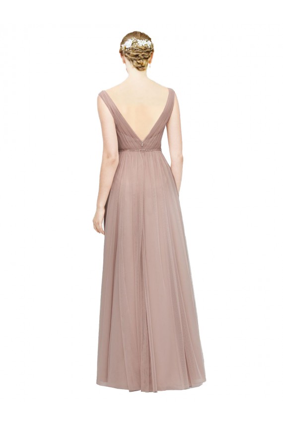 Outlet Blush Trapèze Col V Tulle Longue Robes demoiselle d'honneur