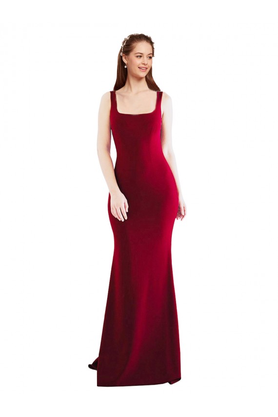 Outlet Bordeaux 10 Sirène Col Carré Crêpe Stretch Longue Formelles Robes demoiselle d'honneur / Robes de soirée / Robes de bal