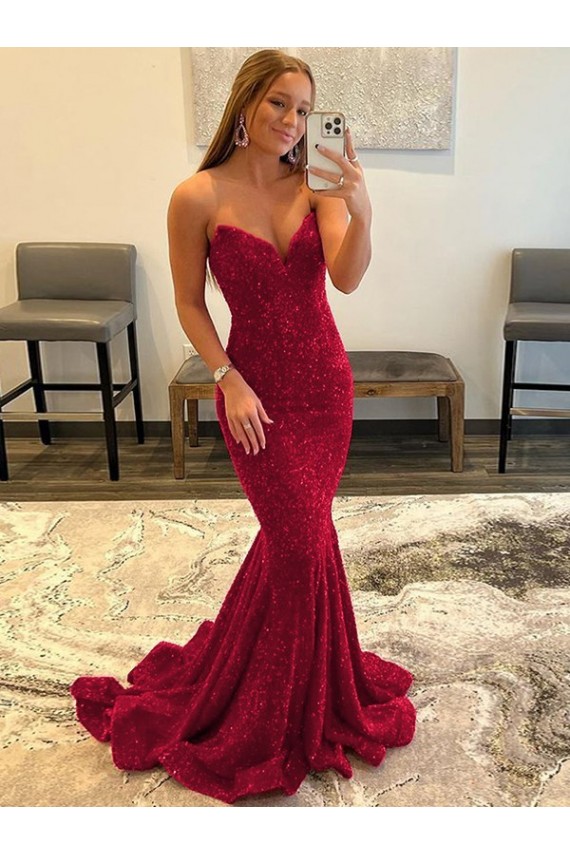 Outlet Bordeaux Fourreau Balayage train Paillettes Velours Longue Robes de bal