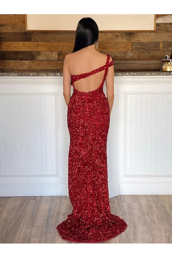 Outlet Bordeaux Fourreau Balayage train Paillettes Velours Longue Robes de bal
