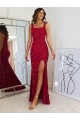 Outlet Bordeaux Fourreau Col Carré Paillettes Velours Longue Robes de bal