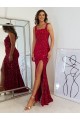 Outlet Bordeaux Fourreau Col Carré Paillettes Velours Longue Robes de bal