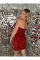 Outlet Bordeaux Fourreau Courte Paillettes Velours Courte Robes de bal
