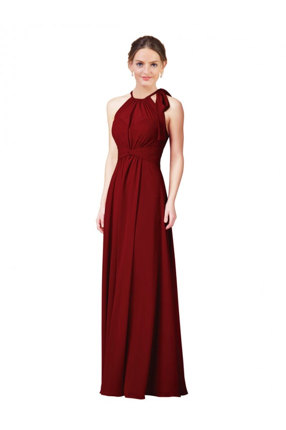 Outlet Bordeaux Fourreau Licou Mousseline Longue Robes demoiselle d'honneur