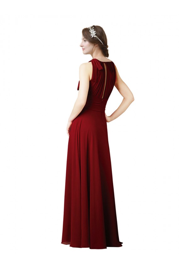 Outlet Bordeaux Fourreau Licou Mousseline Longue Robes demoiselle d'honneur