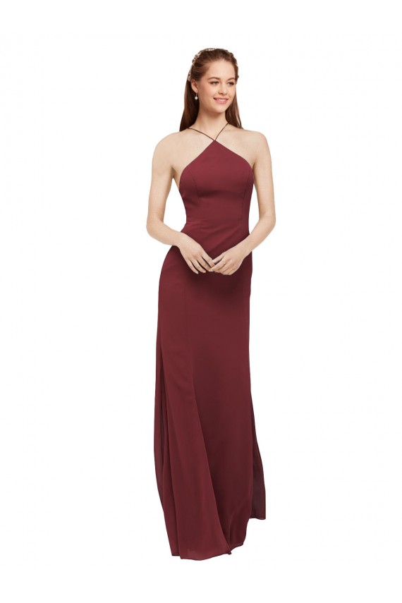 Outlet Bordeaux Fourreau Licou Mousseline Longue Robes demoiselle d'honneur