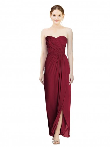 Outlet Bordeaux Fourreau Mousseline Longue Robes demoiselle d'honneur