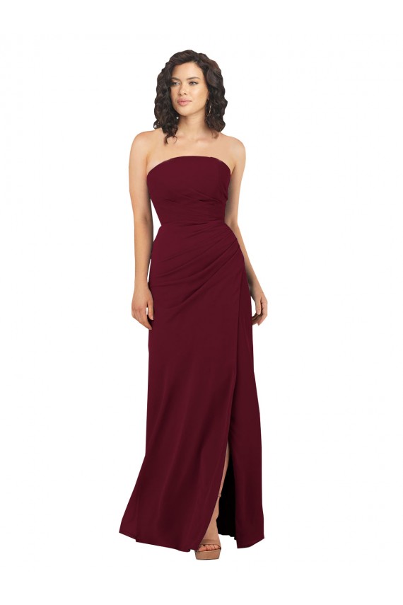 Outlet Bordeaux Fourreau Sans bretelle Mousseline Longue Robes demoiselle d'honneur