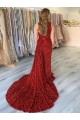 Outlet Bordeaux Fourreau Traîne moyenne Paillettes Velours Longue Robes de bal