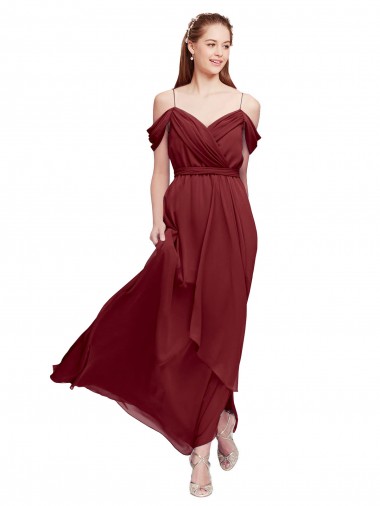 Outlet Bordeaux Fourreau Épaule Dénudée Mousseline Longue Robes demoiselle d'honneur