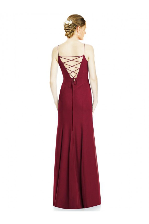 Outlet Bordeaux Sirène Bretelles spaghetti Mousseline Longue Robes demoiselle d'honneur