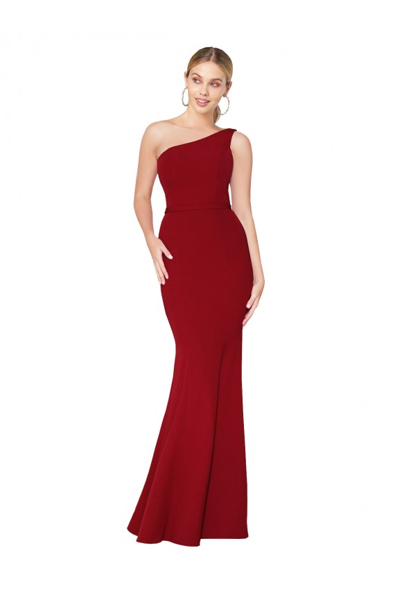 Outlet Bordeaux Sirène Col Haut Crêpe Stretch Longue Formelles Robes demoiselle d'honneur / Robes de soirée / Robes de bal