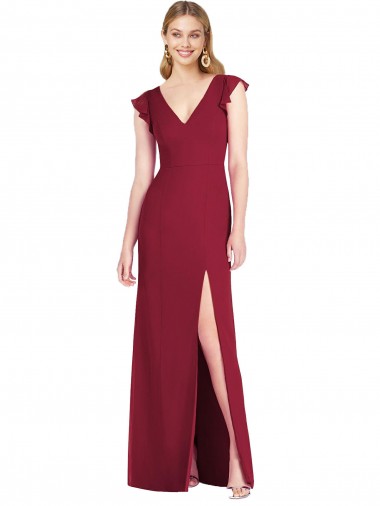 Outlet Bordeaux Sirène Col V Mousseline Longue Robes demoiselle d'honneur
