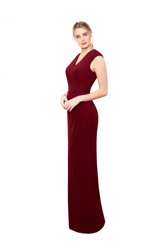Outlet Bordeaux Sirène Col V Mousseline Longue Robes demoiselle d'honneur / Robes de bal