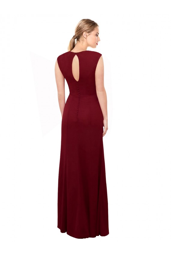 Outlet Bordeaux Sirène Col V Mousseline Longue Robes demoiselle d'honneur / Robes de bal