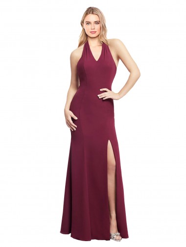 Outlet Bordeaux Sirène Licou Mousseline Longue Robes demoiselle d'honneur