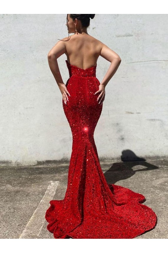 Outlet Bordeaux Sirène Traîne moyenne Paillettes Velours Longue Robes de bal