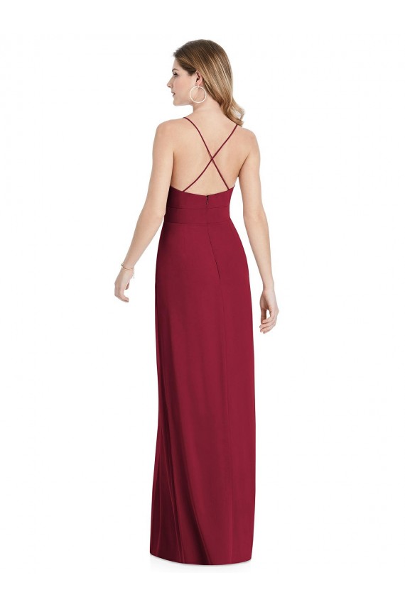 Outlet Bordeaux Trapèze Bretelles spaghetti Col V Mousseline Longue Robes demoiselle d'honneur
