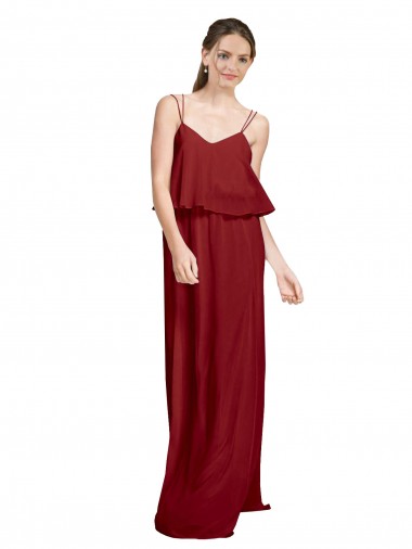 Outlet Bordeaux Trapèze Bretelles spaghetti Mousseline Longue Robes demoiselle d'honneur