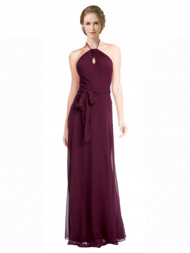Outlet Bordeaux Trapèze Bretelles spaghetti Mousseline Longue Robes demoiselle d'honneur