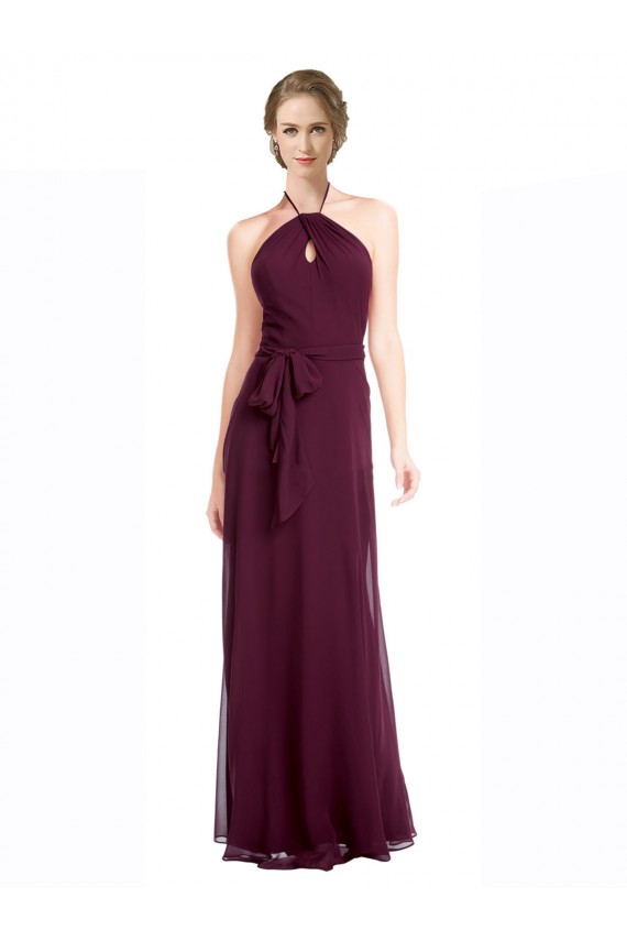 Outlet Bordeaux Trapèze Bretelles spaghetti Mousseline Longue Robes demoiselle d'honneur