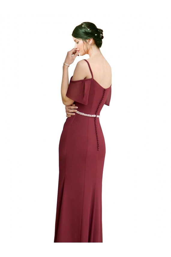 Outlet Bordeaux Trapèze Bretelles spaghetti Mousseline Longue Robes demoiselle d'honneur