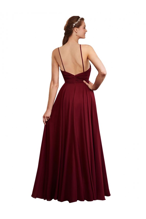 Outlet Bordeaux Trapèze Bretelles spaghetti Mousseline Longue Robes demoiselle d'honneur