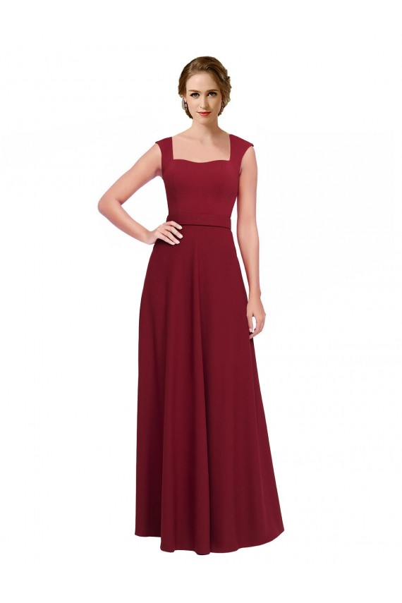Outlet Bordeaux Trapèze Col Carré Crêpe Stretch Longue Robes demoiselle d'honneur / Robes de bal