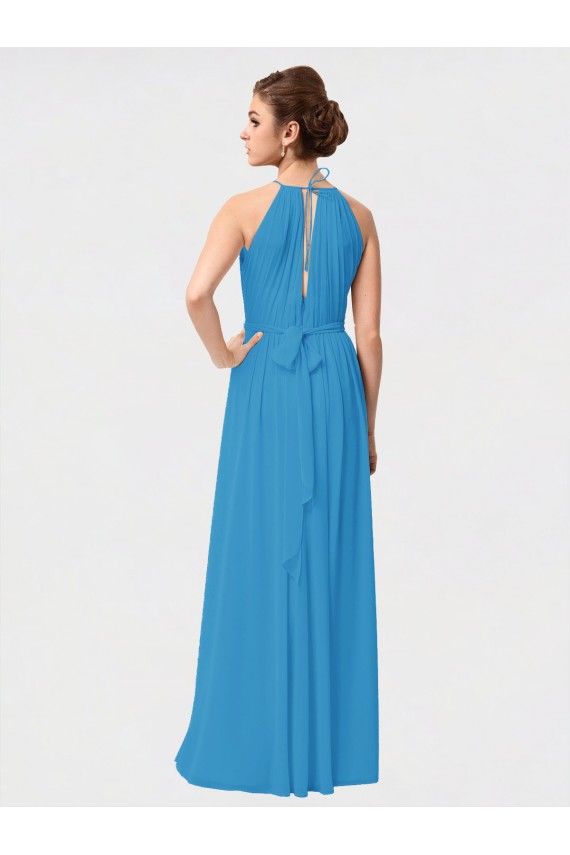 Outlet Bordeaux Trapèze Col Haut Mousseline Longue Asymétrique Robes demoiselle d'honneur