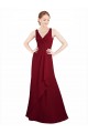 Outlet Bordeaux Trapèze Col V Mousseline Longue Robes demoiselle d'honneur