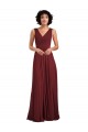 Outlet Bordeaux Trapèze Col V Mousseline Longue Robes demoiselle d'honneur