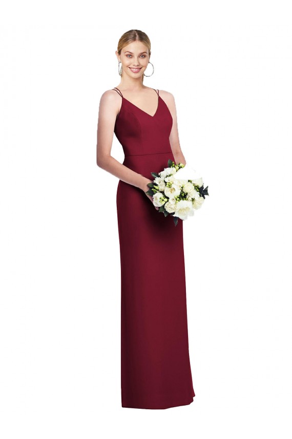 Outlet Bordeaux Trapèze Col V Mousseline Longue Robes demoiselle d'honneur